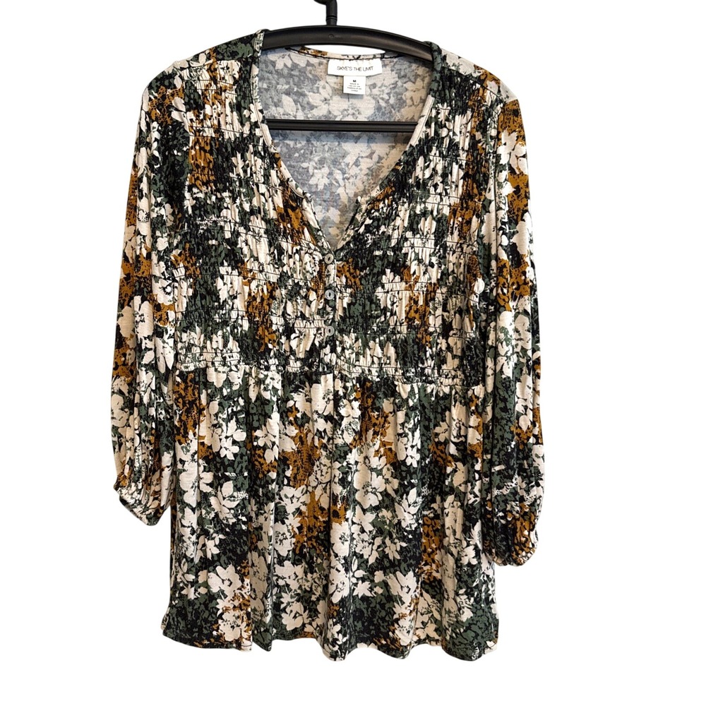 Skye's The Limit Womens V-Neck 3/4 Sleeve Tunic Size M Festival Fairy Stretch